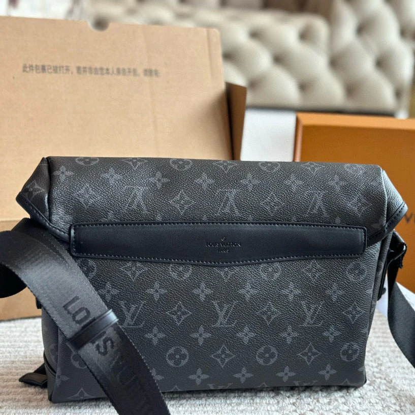 Black Floral Double-Button Messenger Bag