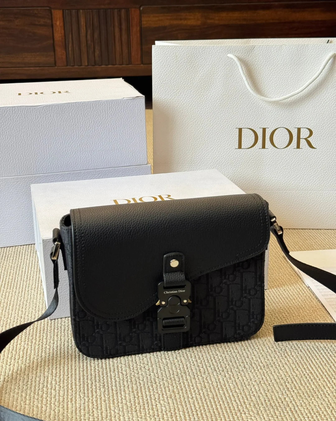 Unisex Embossed Leather Messenger Bag