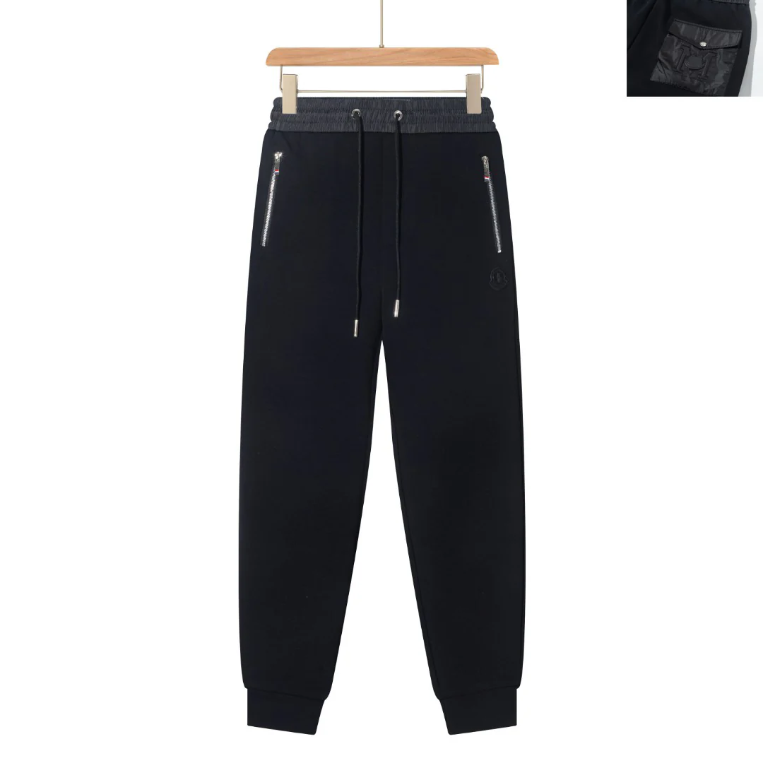 Leather monogram cotton drawstring trousers