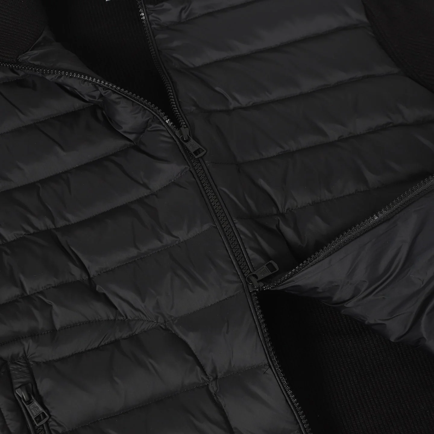 Wool Sleeve Matt Black Hooded Knitted Jacket