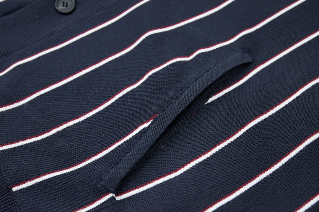 Striped knitted sweater lapel cardigan