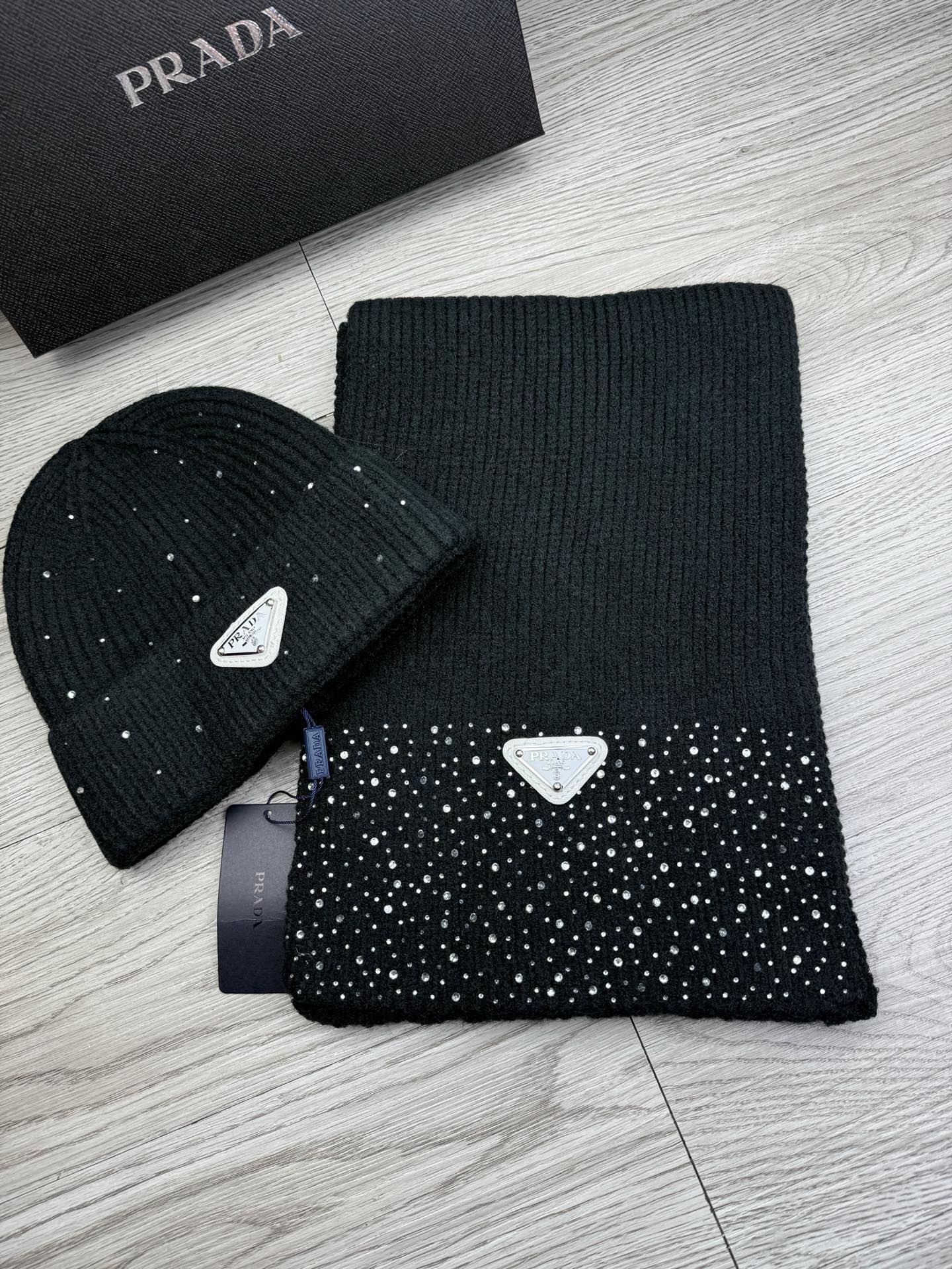 Unique diamond knit scarf and hat set