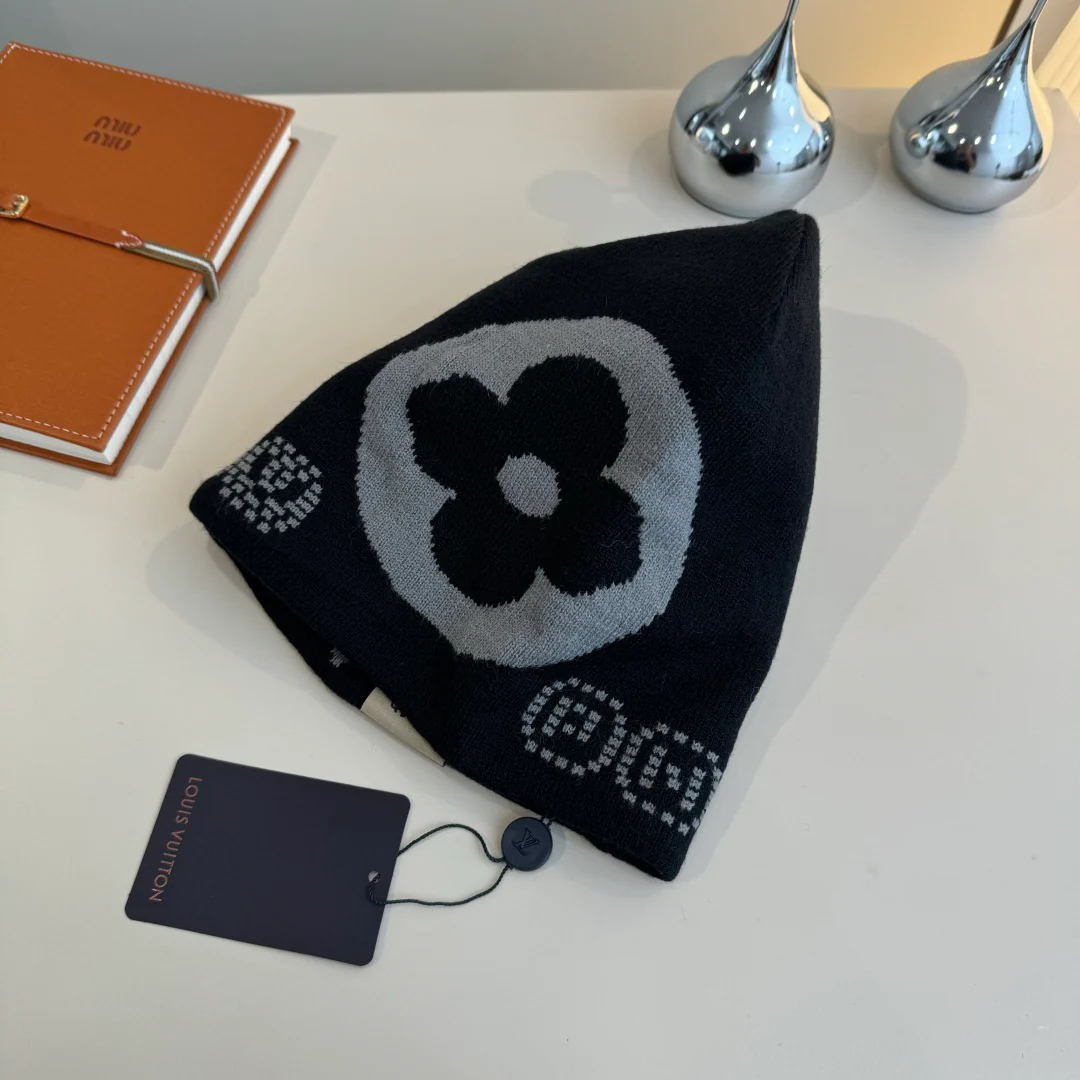 Reversible jacquard floral knit hat