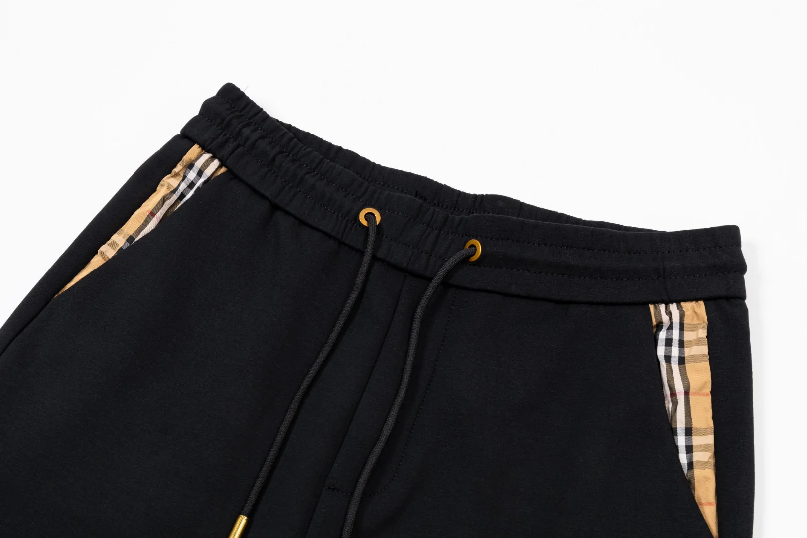 Check embroidered cotton drawstring trousers