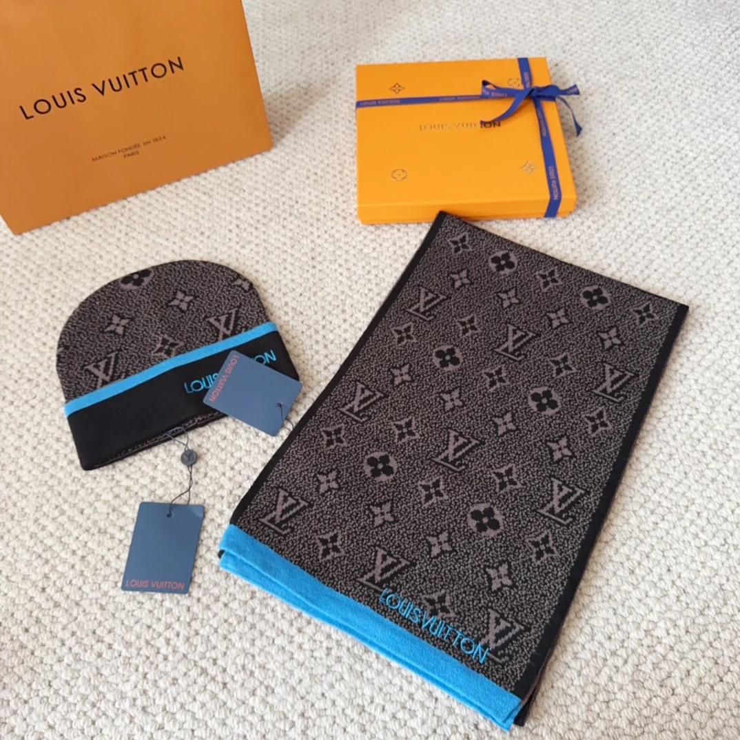 Jacquard cashmere scarf and hat set