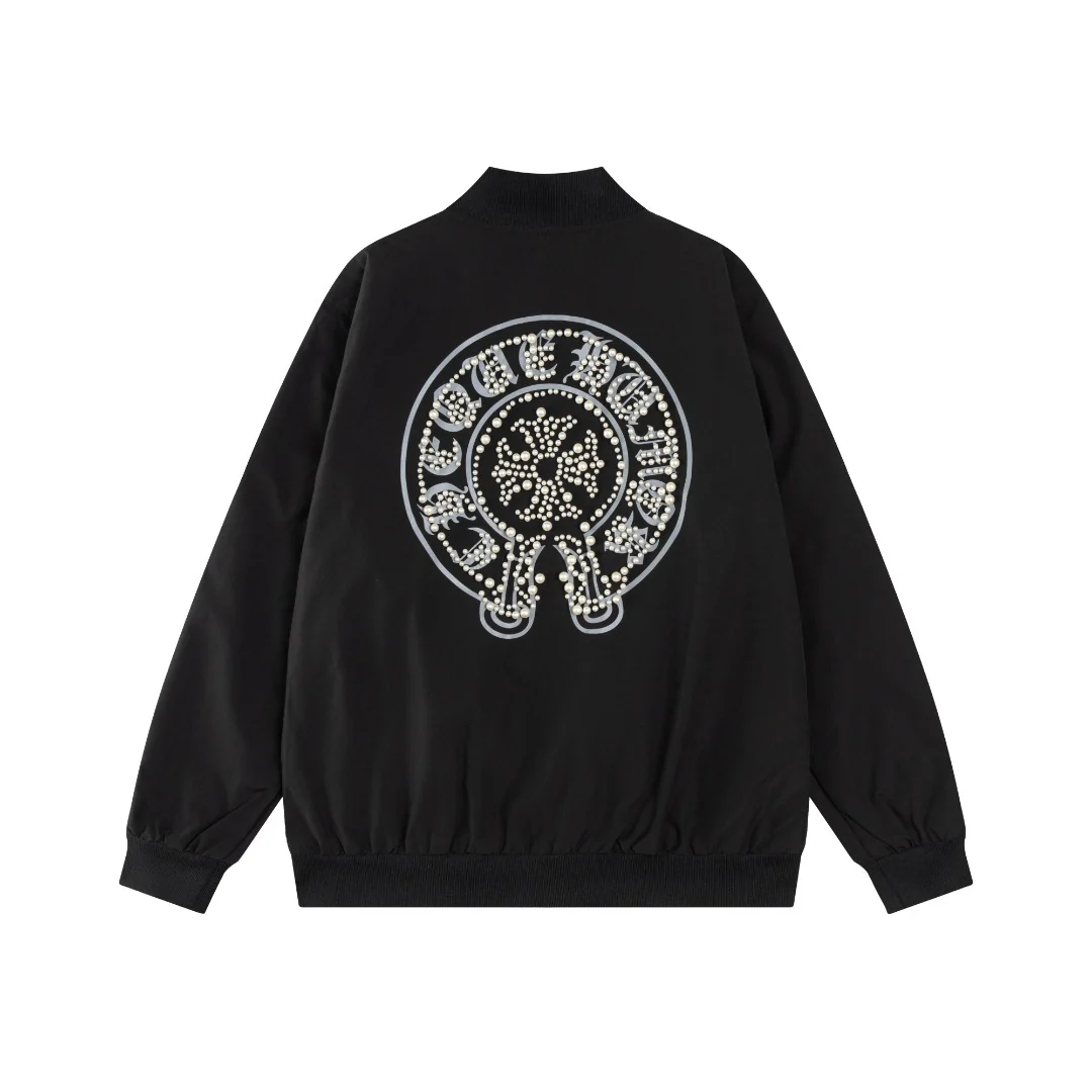 Fashionable embroidered pearl baseball jacket