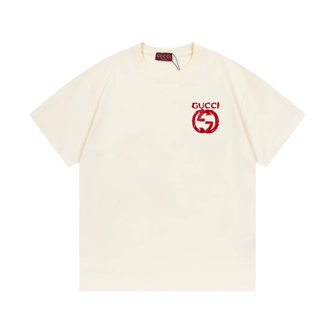 Double-sided embroidered round neck cotton T-shirt