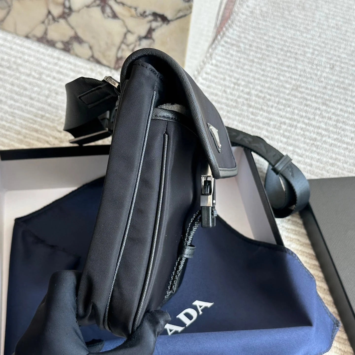 Men's Recycled Nylon Leather Crossbody Bag