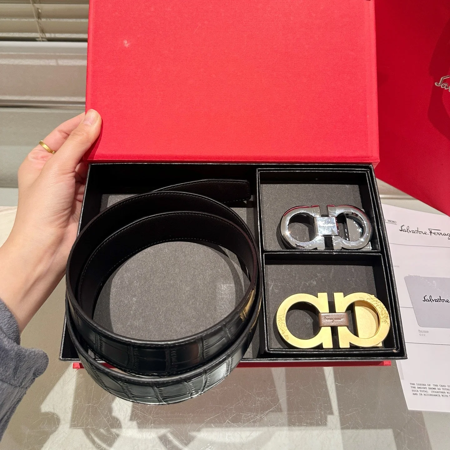 Men's 2-Color Buckle Belt with Gift Box