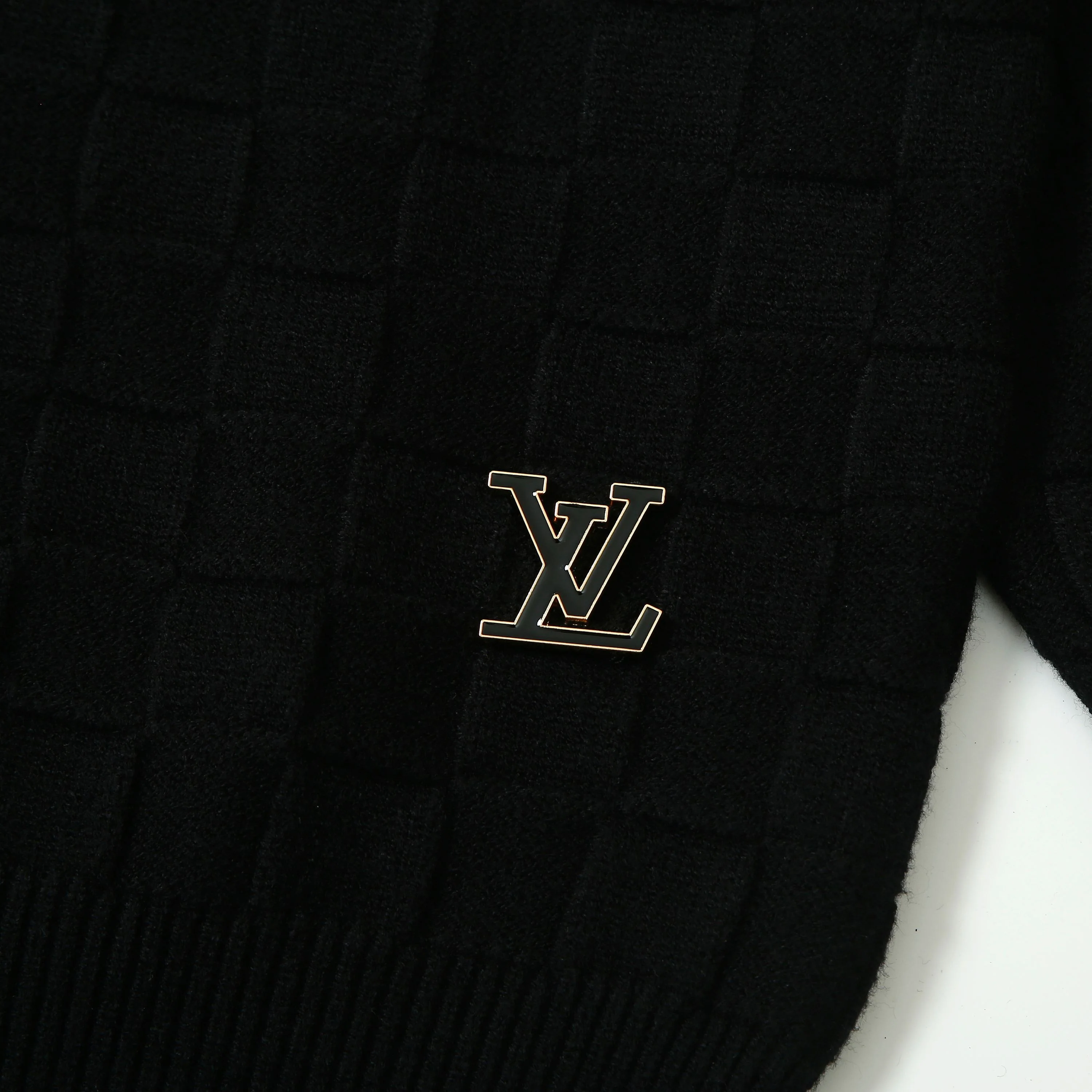 Checkerboard embossed zipper sweater