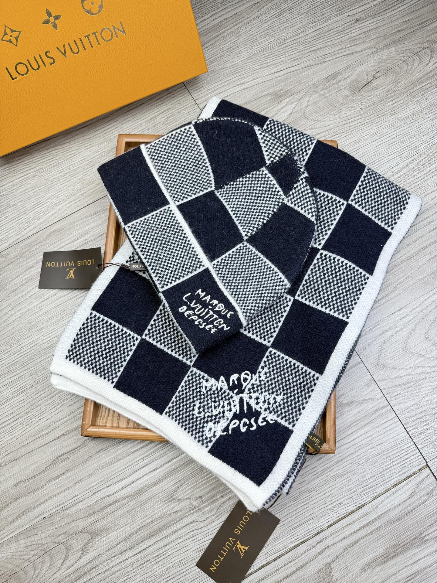 Checkerboard scarf and hat set