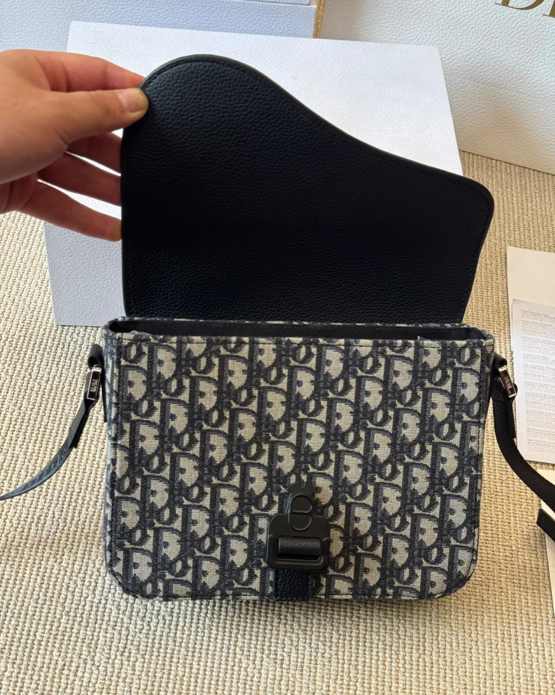 Unisex Embossed Leather Messenger Bag