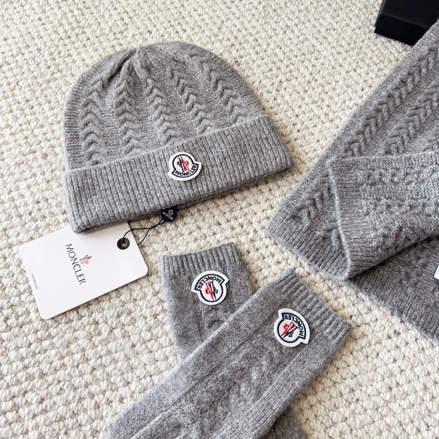 Embroidery knitted scarf hat gloves set