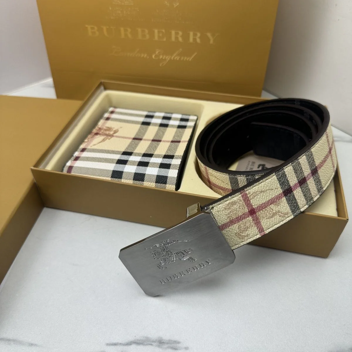 Square plaid belt + wallet gift box