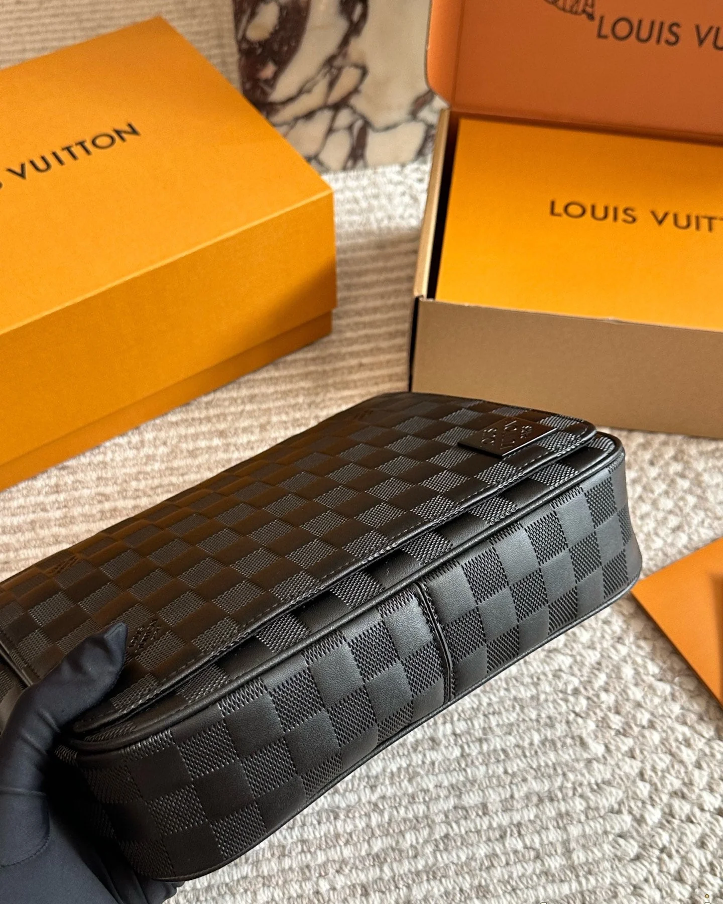 Men's Black Plaid Messenger Bag