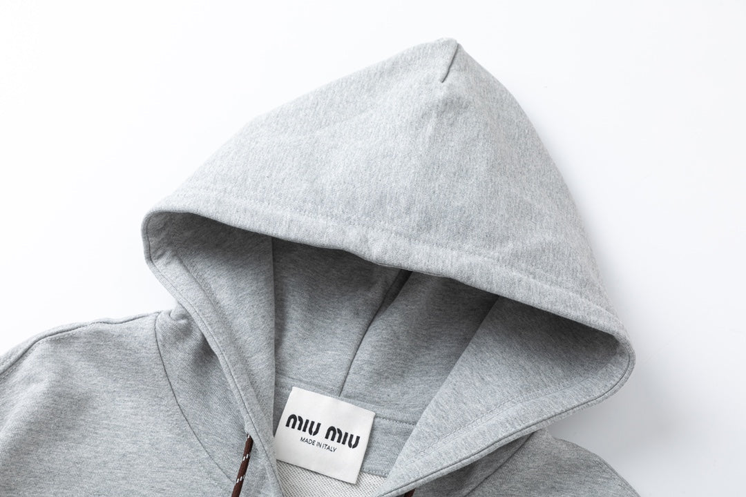 Embroidered zip-up sweatshirt jacket