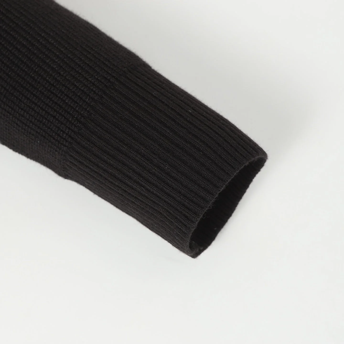 Wool Sleeve Matt Black Hooded Knitted Jacket