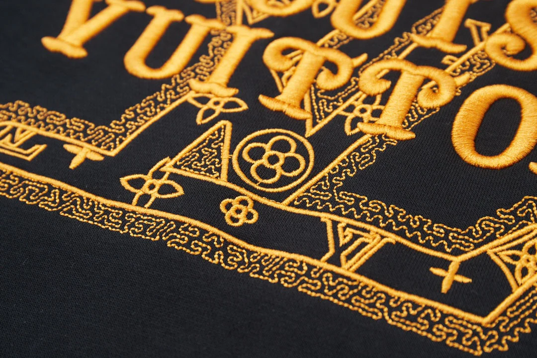 Double-sided embroidered cotton crew neck sweatshirt