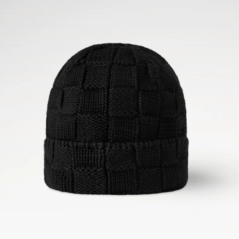 Plaid woven lettering knitted hat