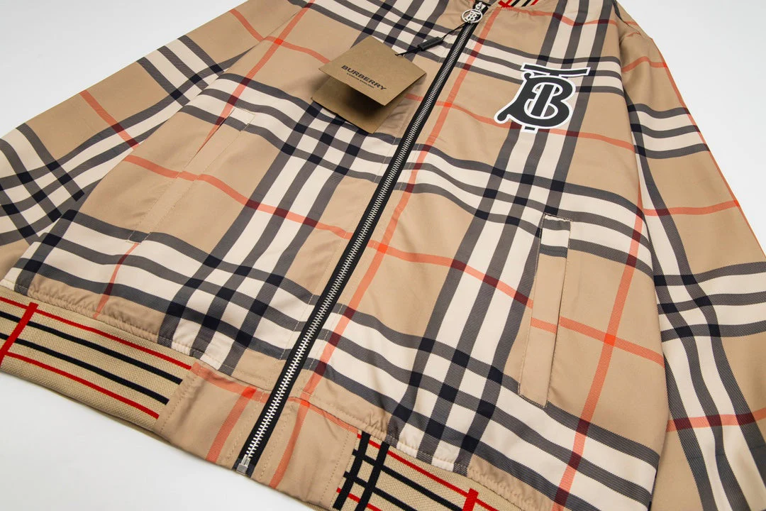 Plaid colorblock zip-up jacket