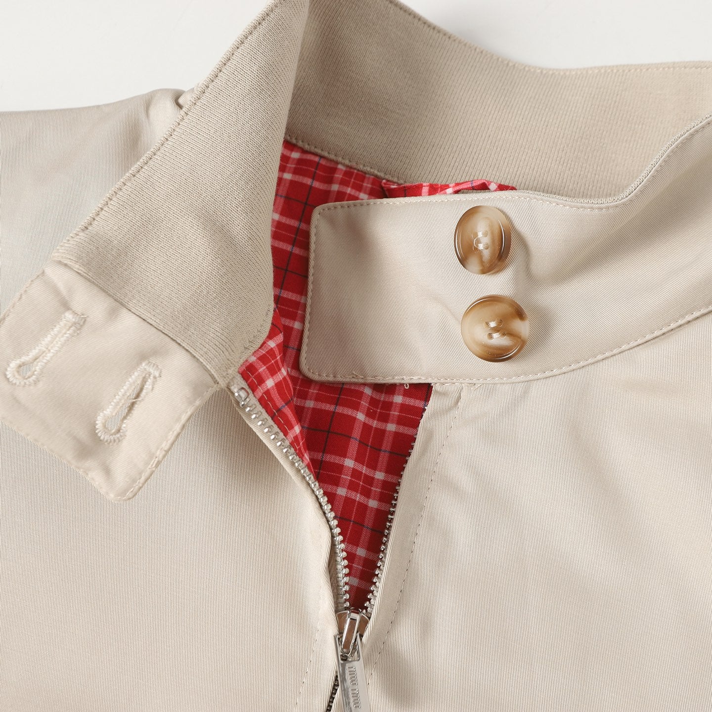 Red plaid stand collar jacket