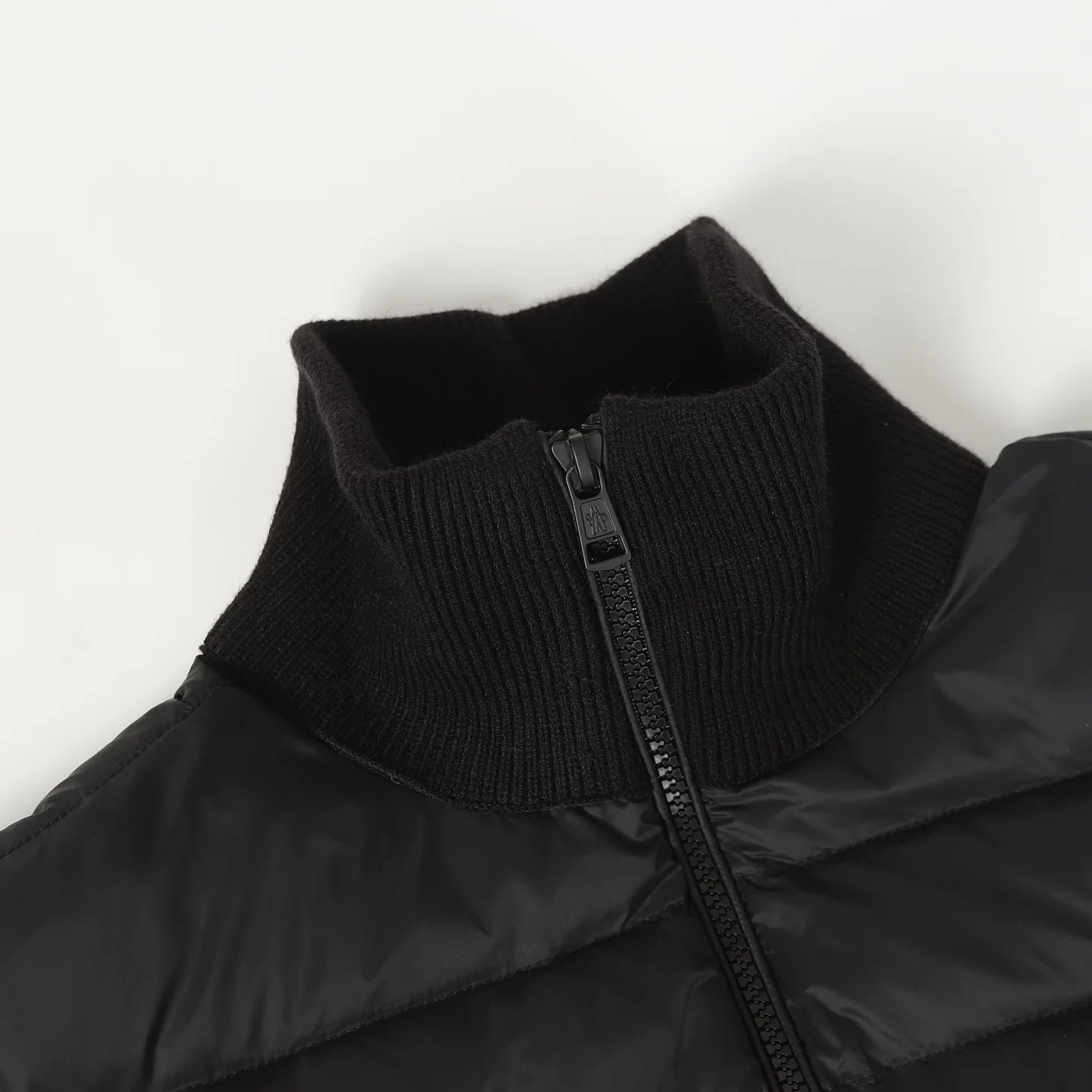 Wool Sleeve Matt Black Hooded Knitted Jacket