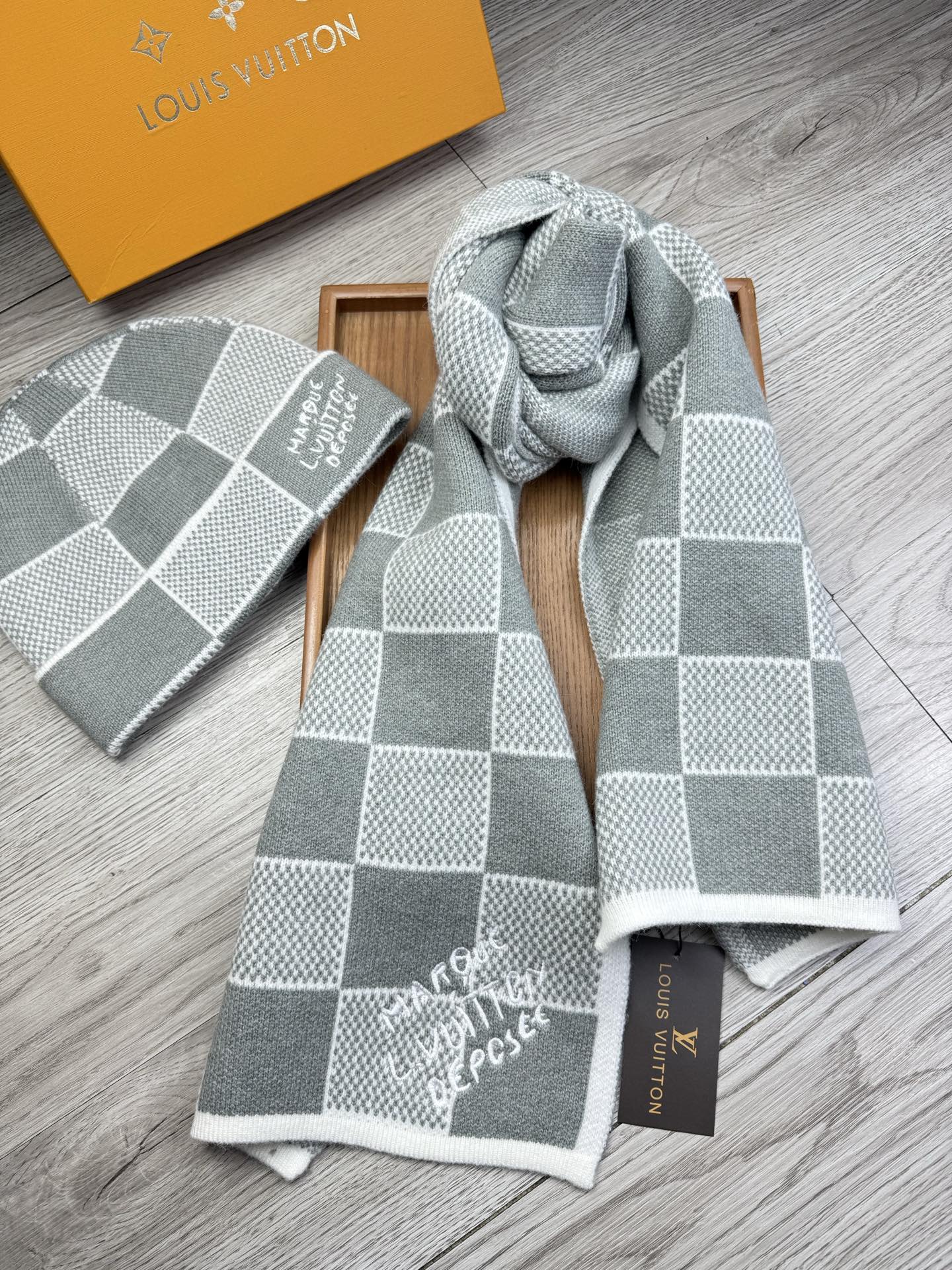 Checkerboard scarf and hat set