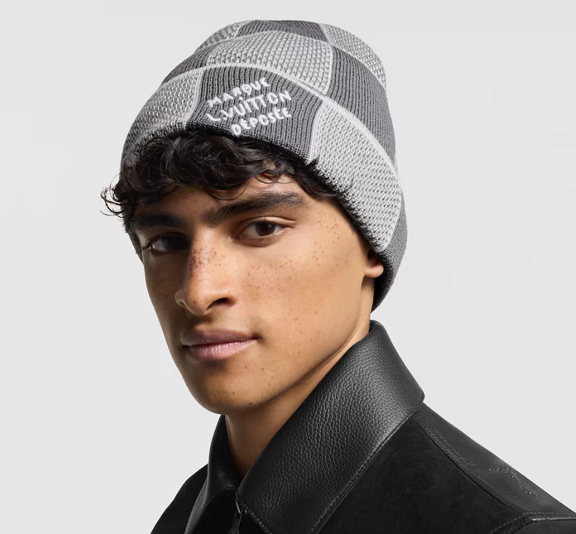 Checkerboard jacquard knit hat