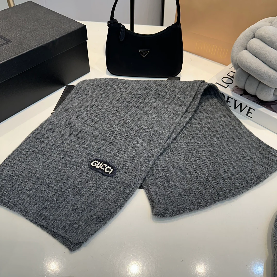 Embroidered knitted scarf hat gloves set