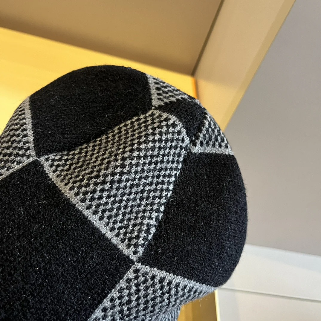 Checkerboard jacquard knit hat