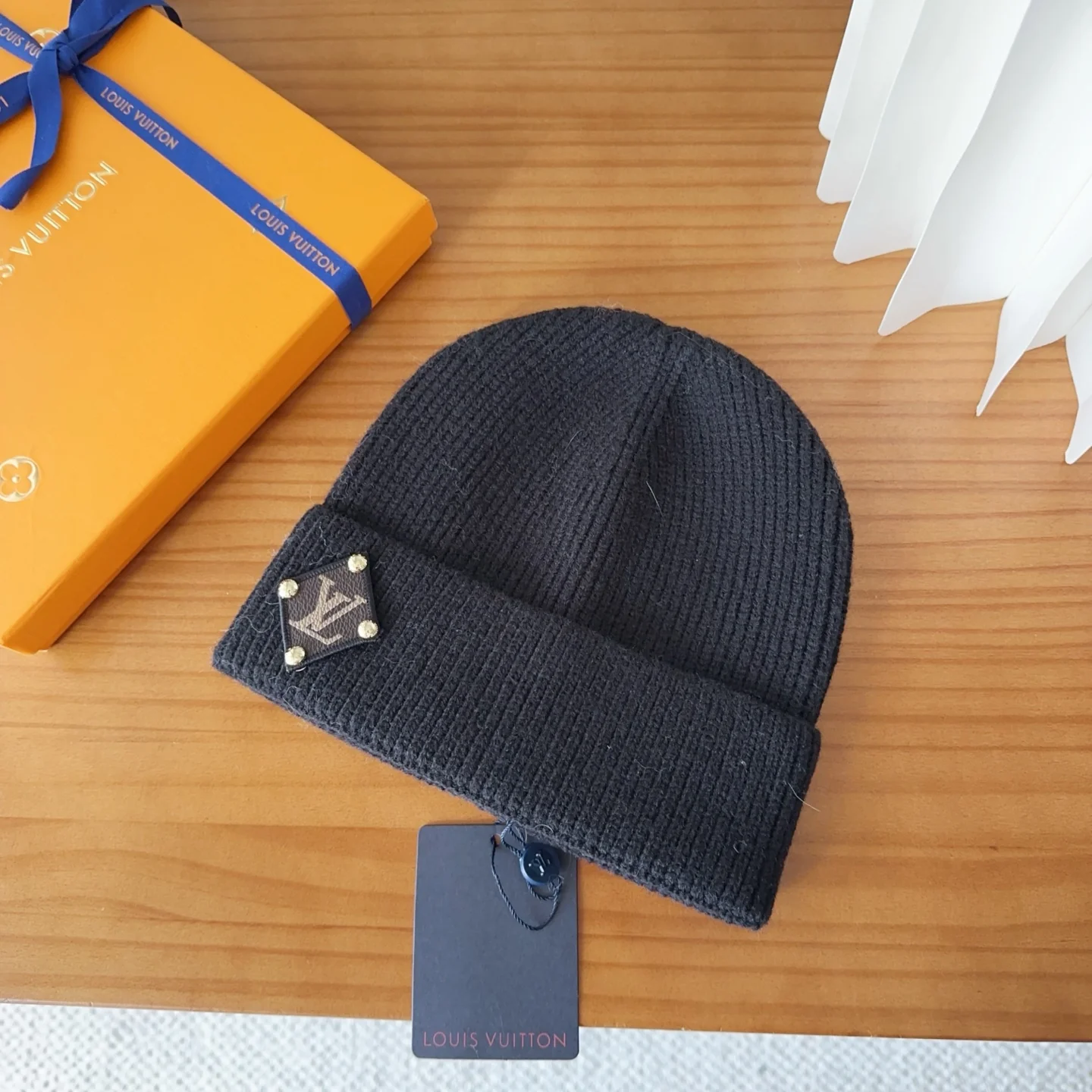 Leather Printed Cashmere Knitted Beanie