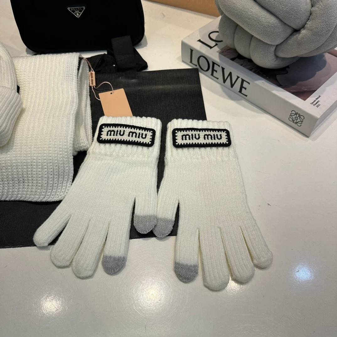 Embroidered knitted scarf hat gloves set