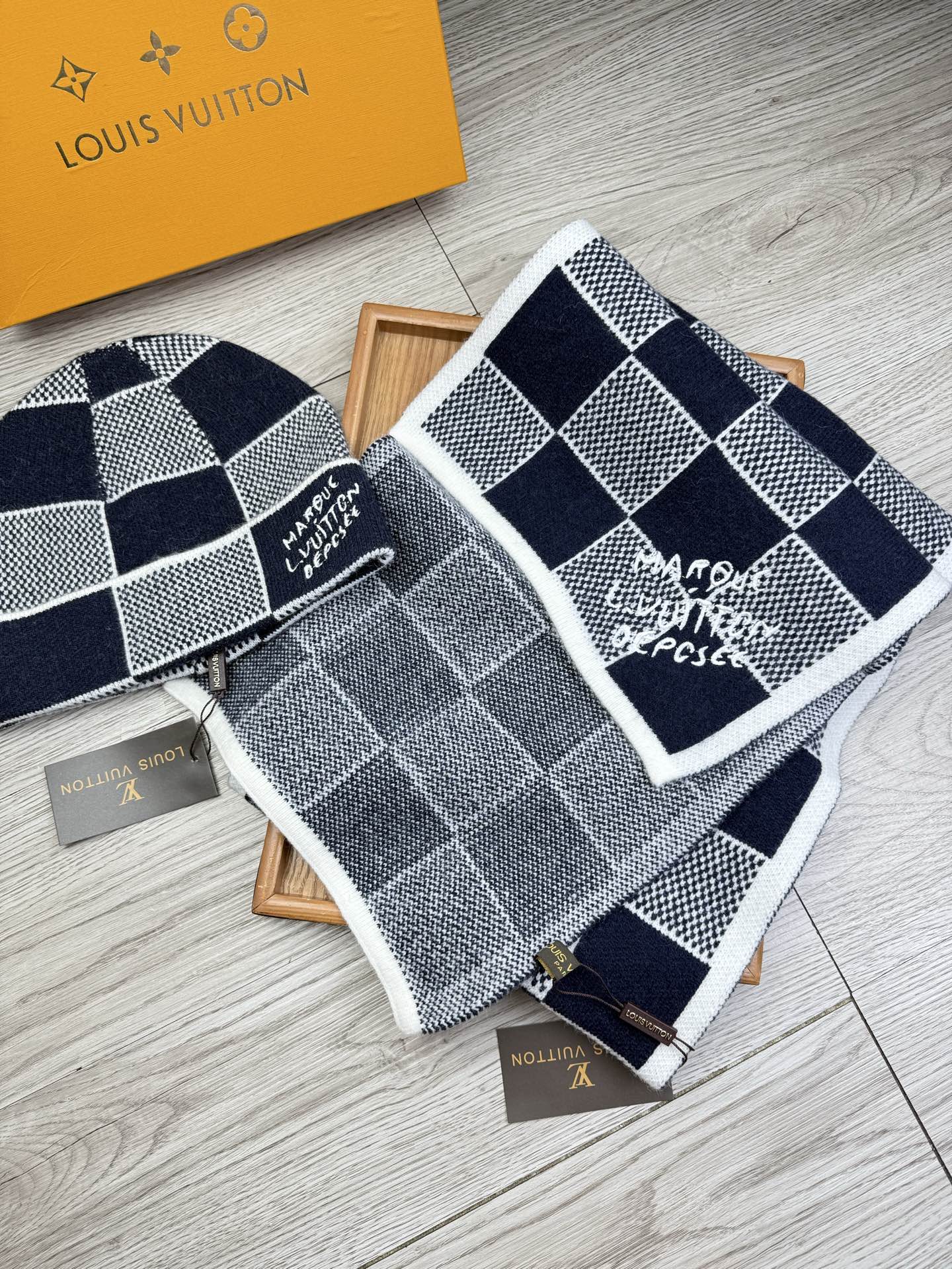 Checkerboard scarf and hat set