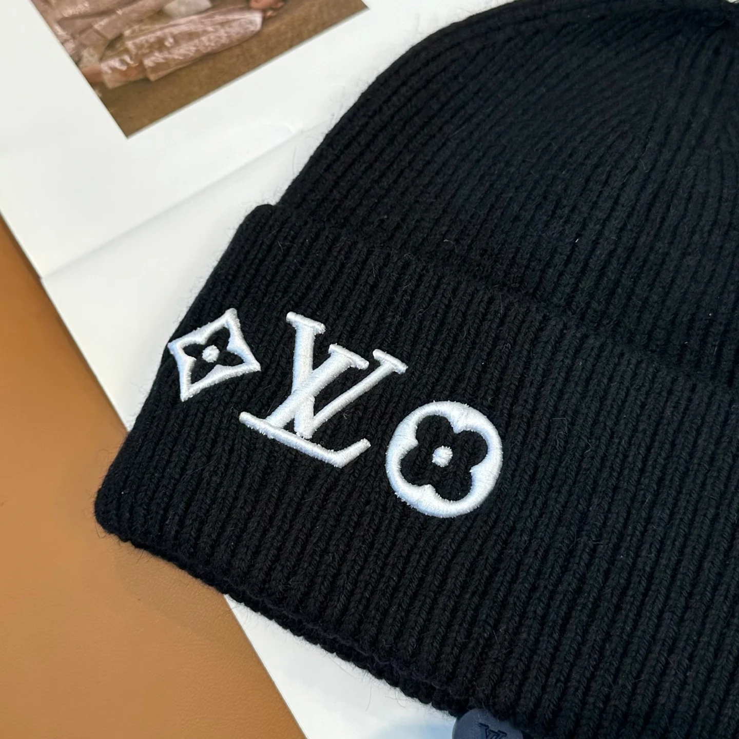 Floral embroidered knitted beanie