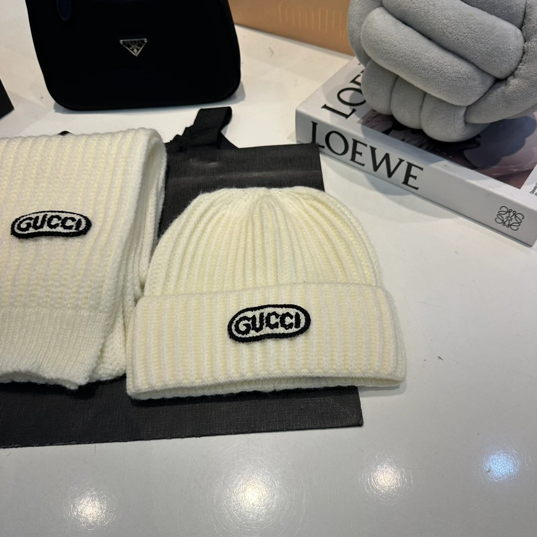 Embroidered knitted scarf hat gloves set