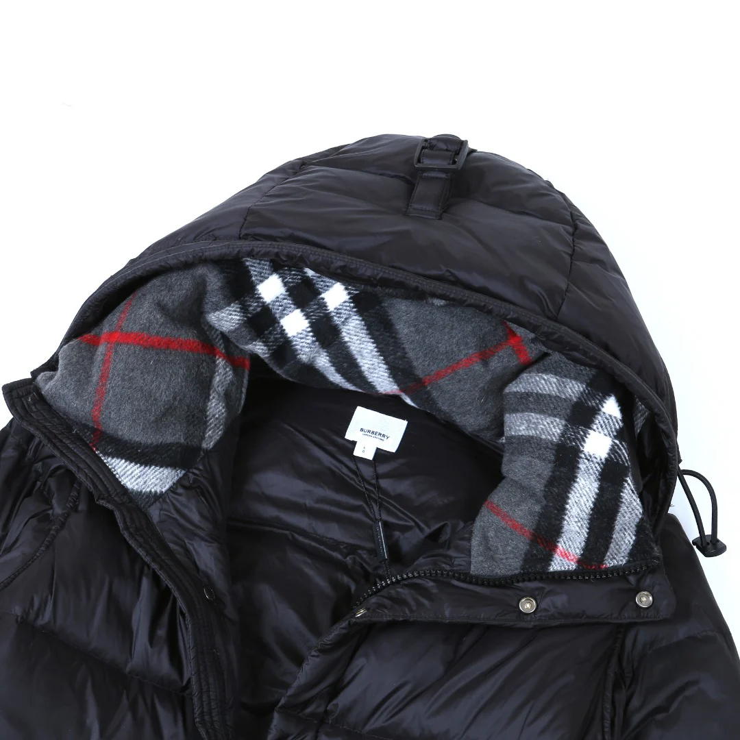 Check hooded down jacket
