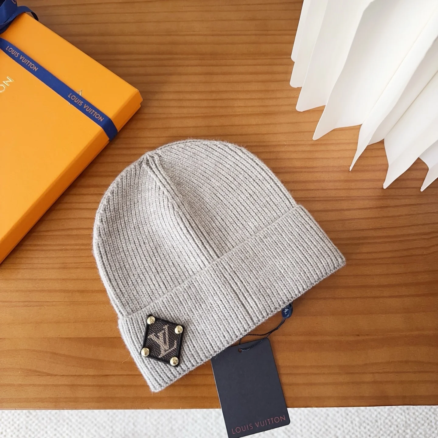 Leather Printed Cashmere Knitted Beanie