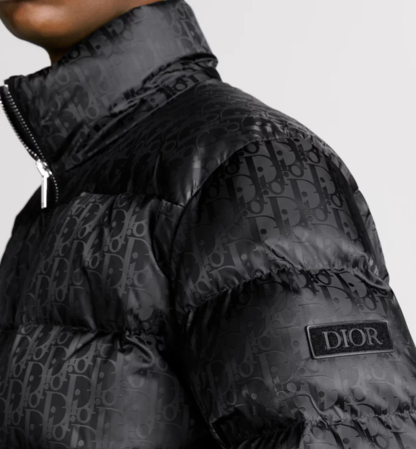 Dark jacquard full-print down jacket
