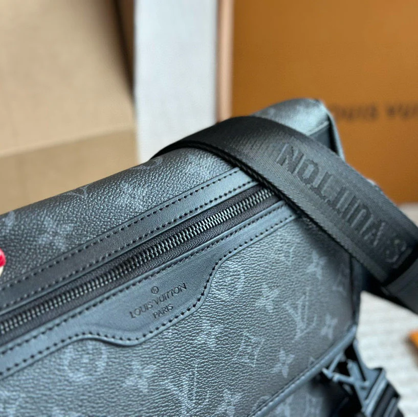 Black Floral Double-Button Messenger Bag