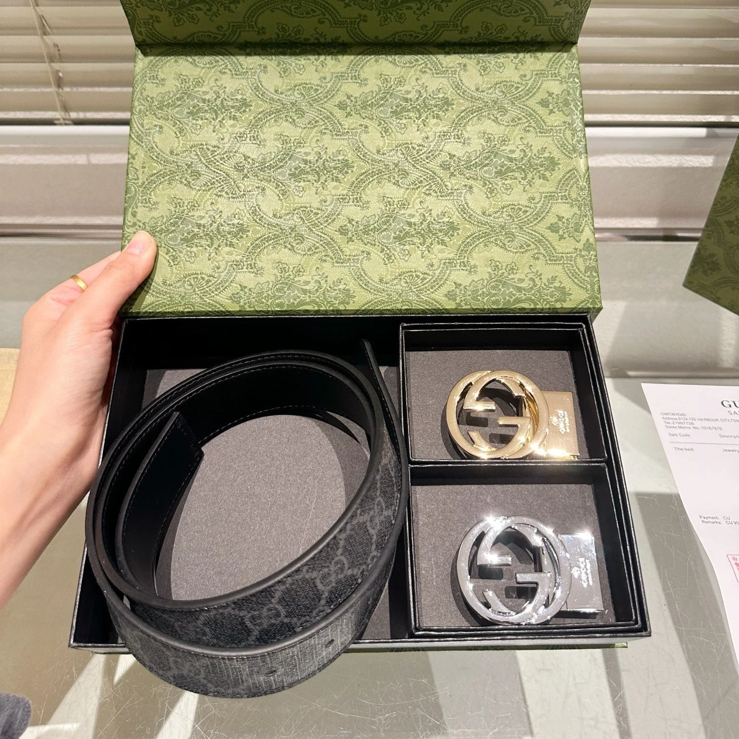 Men's Retro Print Double Buckle Belt Gift Box
