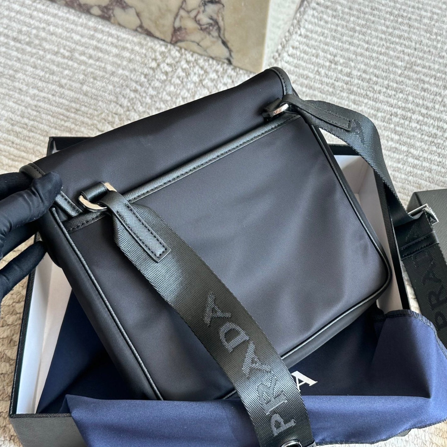 Men's Recycled Nylon Leather Crossbody Bag