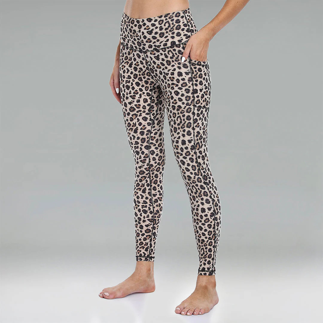 Essential No-Roll High Waisted Leopard Workout Leggings 7/8 w/Pockets