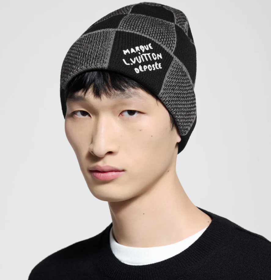 Checkerboard jacquard knit hat