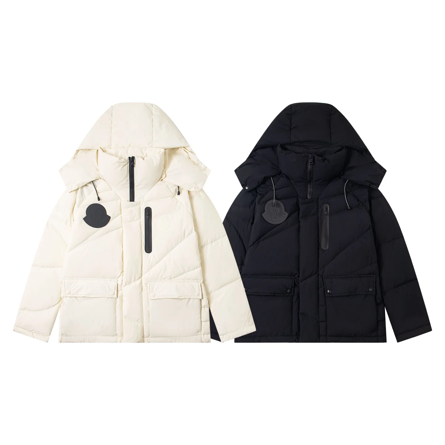 Printed rubber hooded down jacket