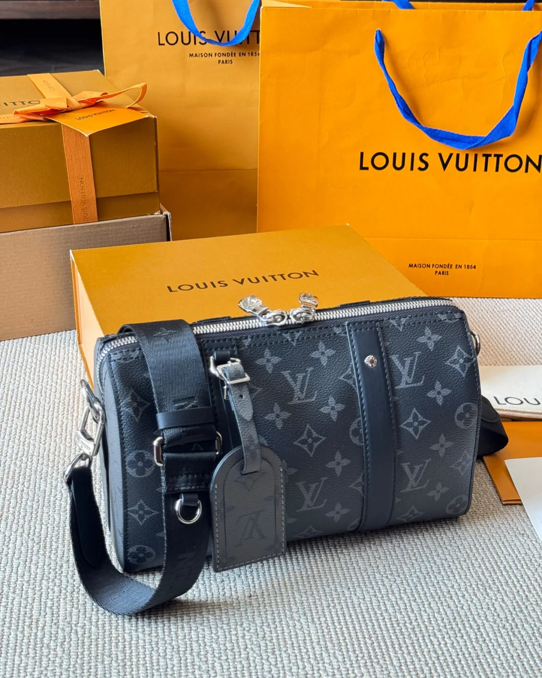 Men's Black and Gray Pillow Crossbody Bag