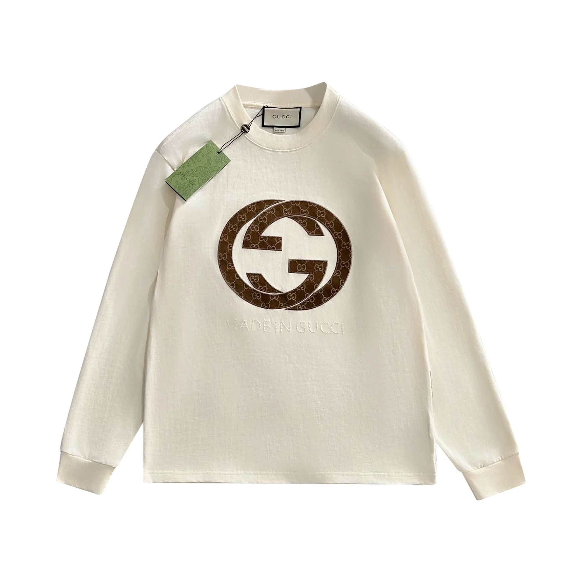 Embroidered cotton long-sleeved T-shirt