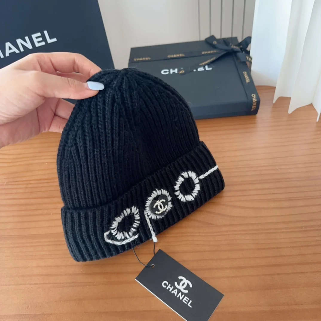 Hand-embroidered wool knitted Beanie