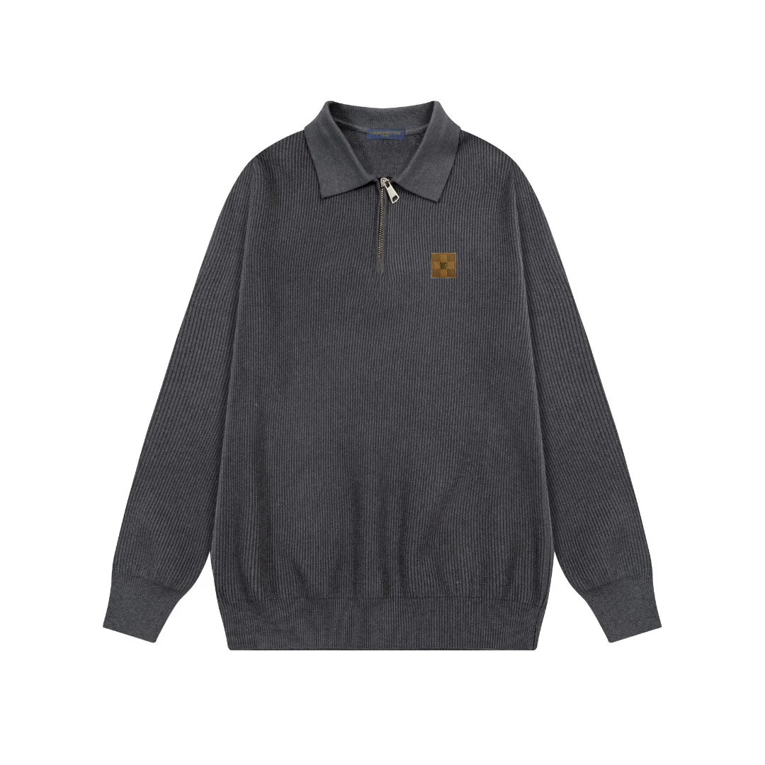 Knitted jacquard polo cashmere sweater