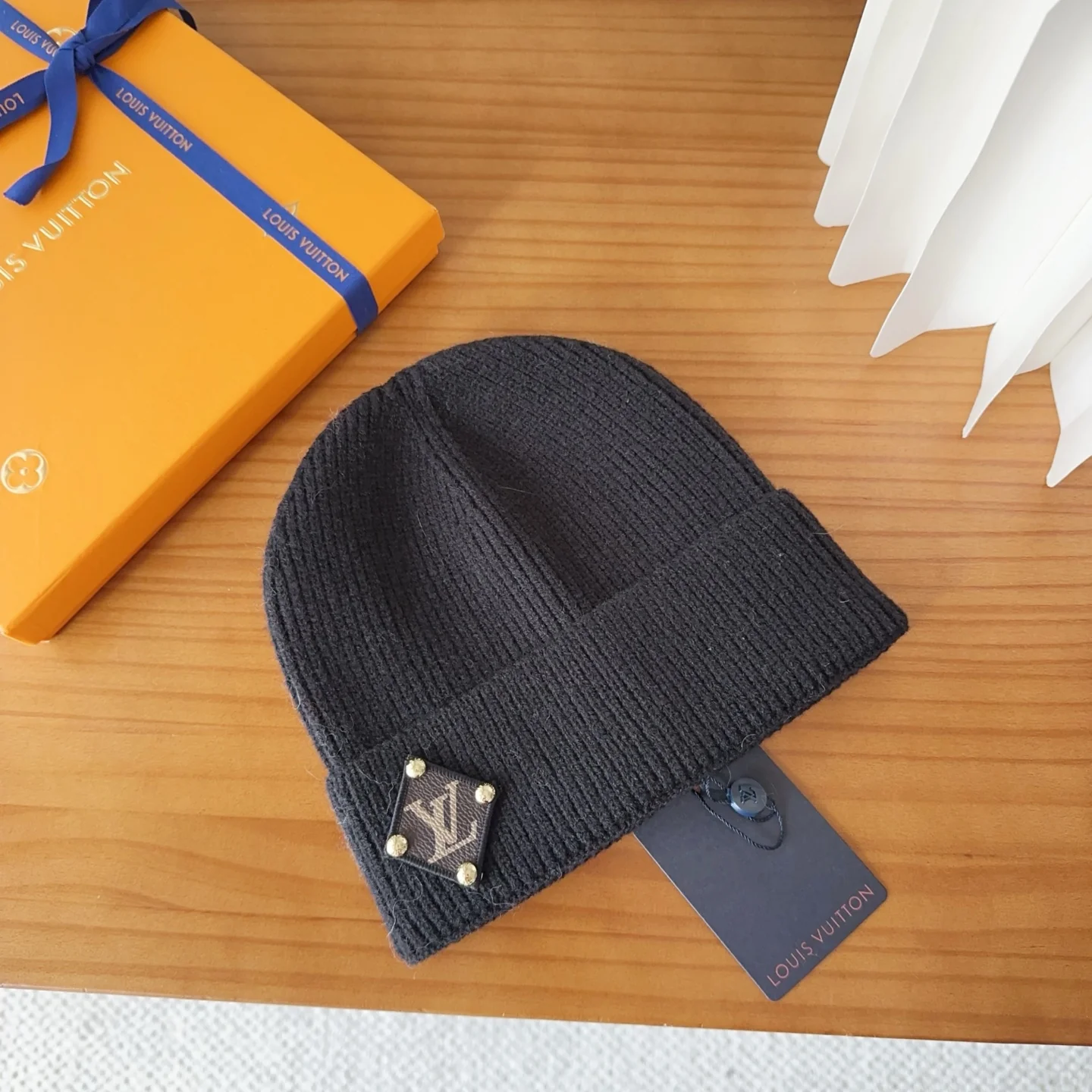 Leather Printed Cashmere Knitted Beanie