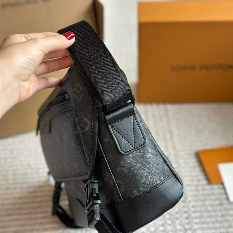 Black Floral Double-Button Messenger Bag